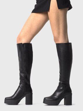 Lamoda Black Chunky Knee High Platform Boots Size 39